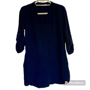 Lush Navy Blue V Neckline, Quarter Sleeve Mini Dress Size Large